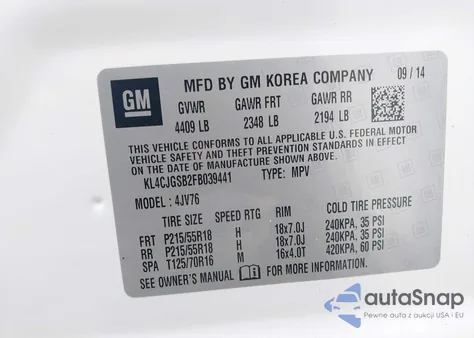 2015 Buick Encore Leather from USA, damaged, VIN KL4CJGSB2FB039441